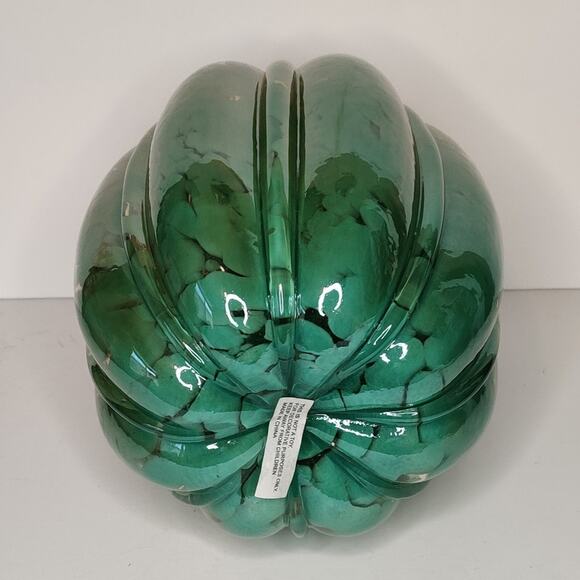 Christian Siriano Shabby Chic Blue Green Blown Glass Fall Pumpkin Beachy Decor - Picture 8 of 12